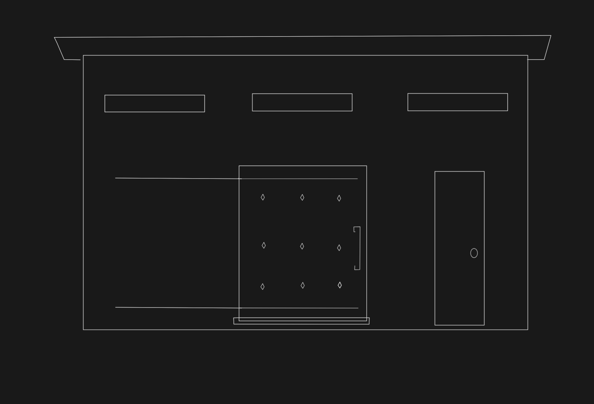 Updated front elevation sketch — 6' sliding door center, 36in door right, three ~4' windows across the top